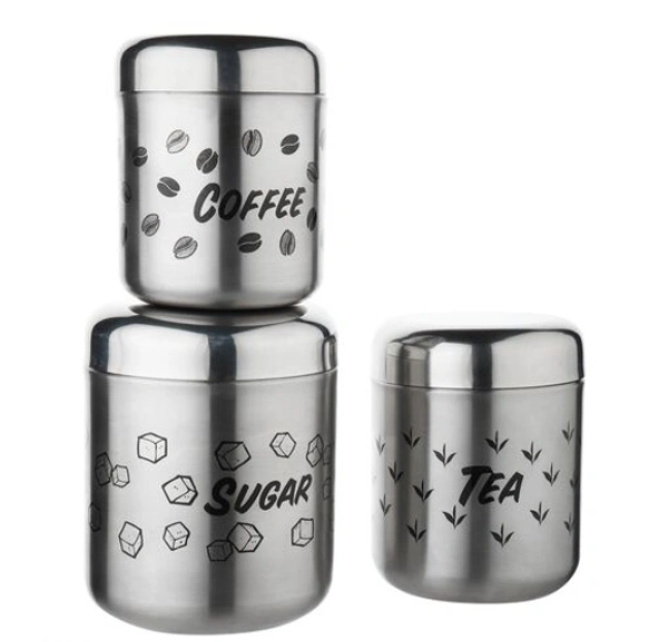 3 Pcs Stainless Steel Airtight Tea Coffee Sugar Canister Set